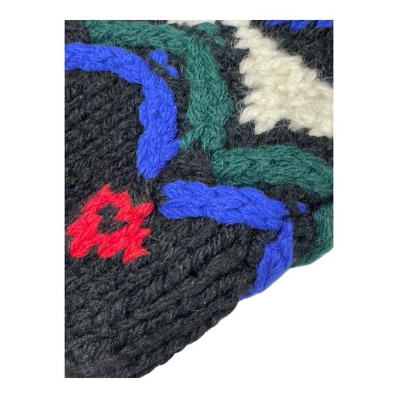 Vintage 80's GAP Men's Wool XL Black Red Green Gray Ivory Fair Isle Sweater - Picture 8 of 14